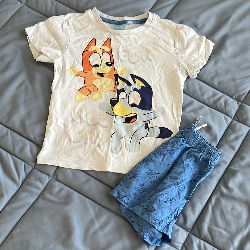 Kids Cartoon Character T-Shirt and Shorts Set - White and Blue